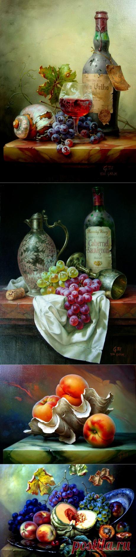 Gabor Toth (Hungary, b. 1950). Натюрморт с вином и фруктами..