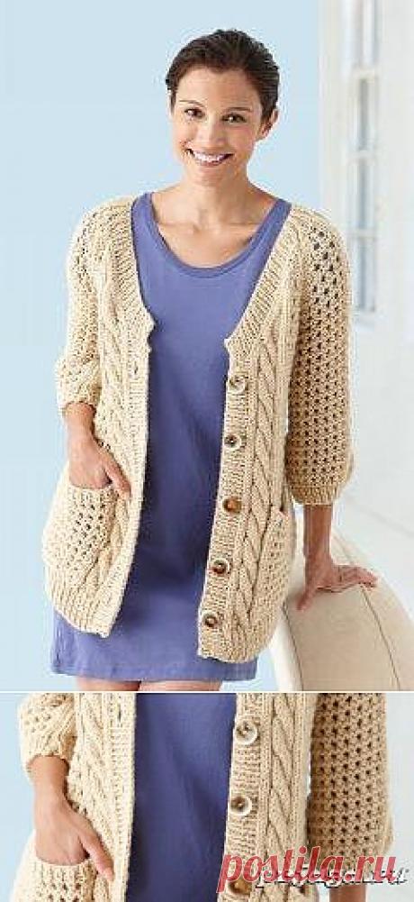 Вязание кардигана спицами с описанием от Lion Brand
(кардиган, жакет)