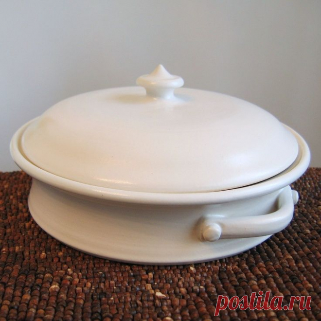 Pottery Casserole Dish with Lid - Turquoise Blue Stoneware Lidded Baker