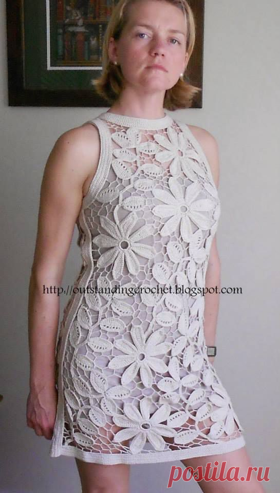 (13) Vestido em crochê irlandês
