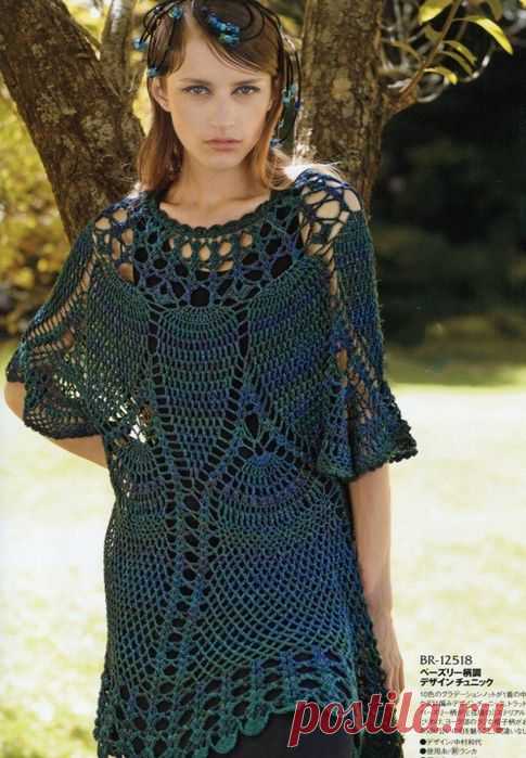 Туника на круглой кокетке, крупными ананасами (японские ажуры)