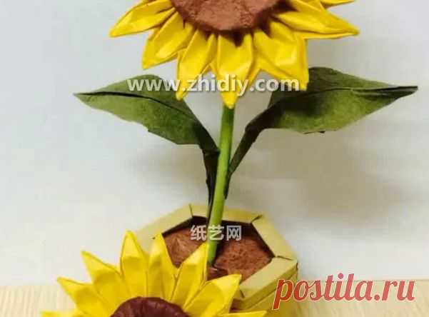 折纸向葵日叶片茎秆手工制作教程 - 纸艺网