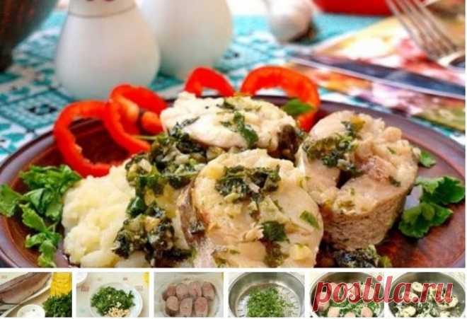 Хек в чесночном соусе с петрушкой .