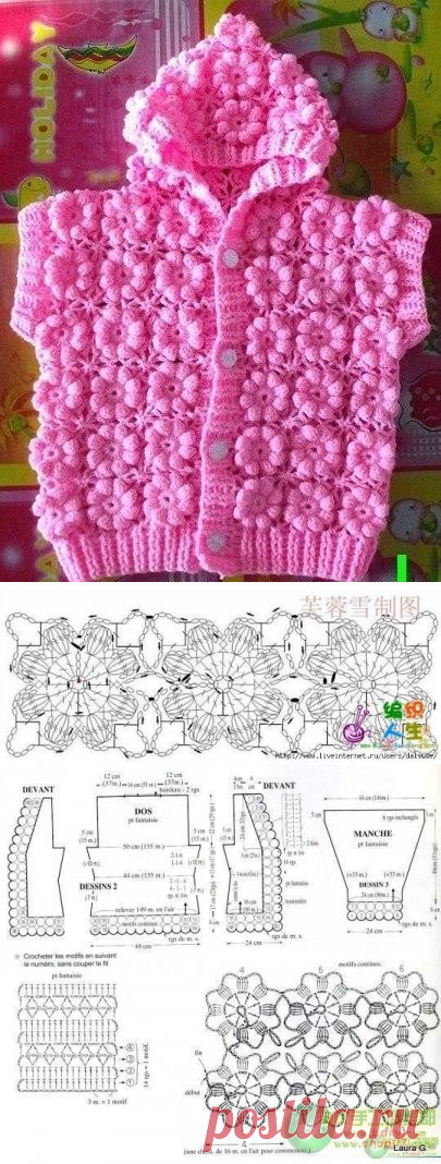 Детская жилетка для девочки из цветочных мотивов. Безрукавка из цветочных мотивов для девочки.