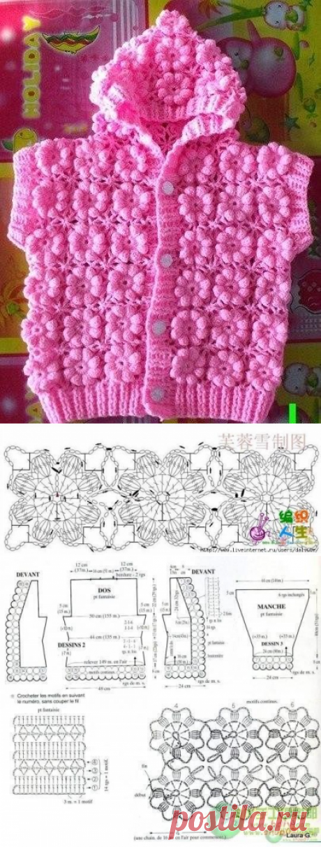 Детская жилетка для девочки из цветочных мотивов. Безрукавка из цветочных мотивов для девочки.