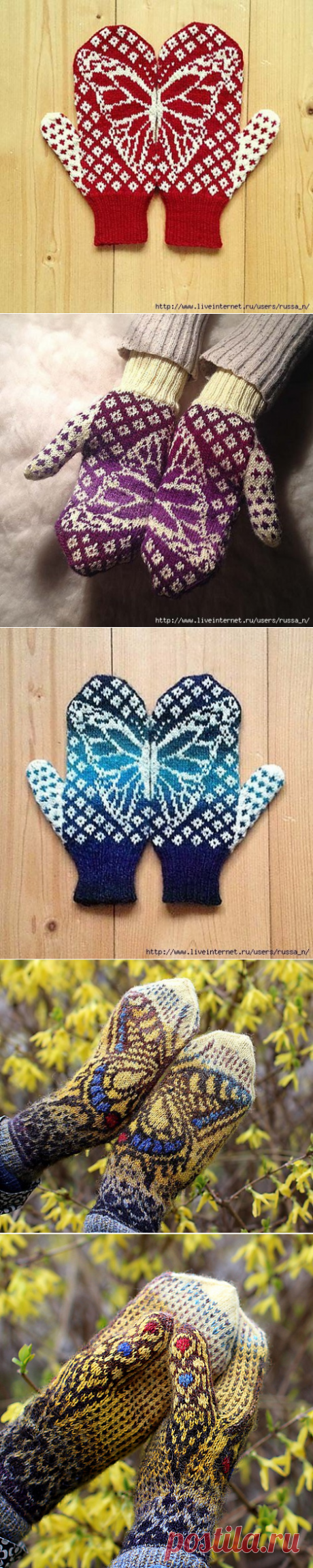 варежки &quot;Butterfly Wish Mittens&quot; by Emily Bujold спицами. схема жаккарда