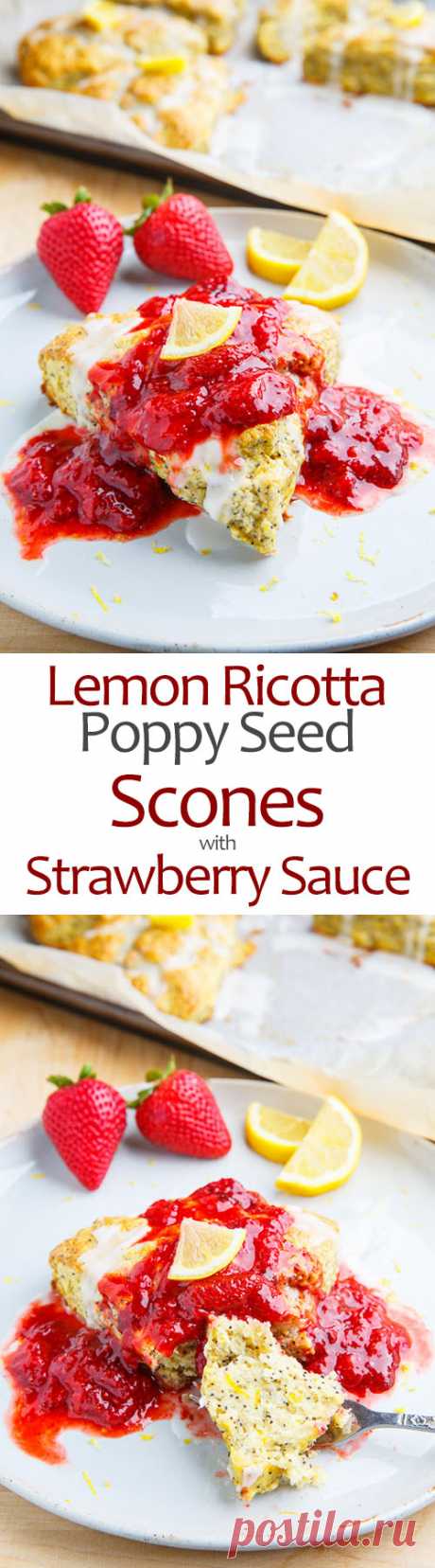 Lemon Poppy Seed Ricotta Scones with Strawberry Sauce on Closet Cooking