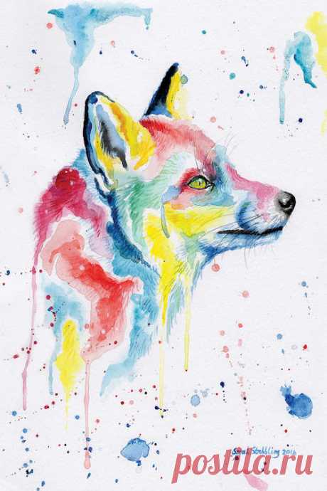 Fox Dream Canvas Wall Art by Sarah Stribbling | iCanvas Fox Dream by Sarah Stribbling is printed with premium inks for brilliant color and then hand-stretched over museum quality stretcher bars. 60-Day Money Back Guarantee AND Free Return Shipping.