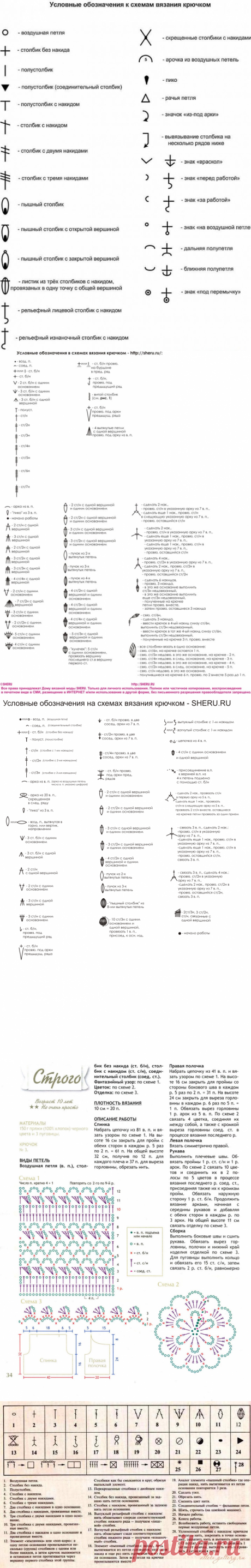 Схемы и объяснения для вязания крючком - Платья, туники Вязание спицами, крючком, уроки вязания
