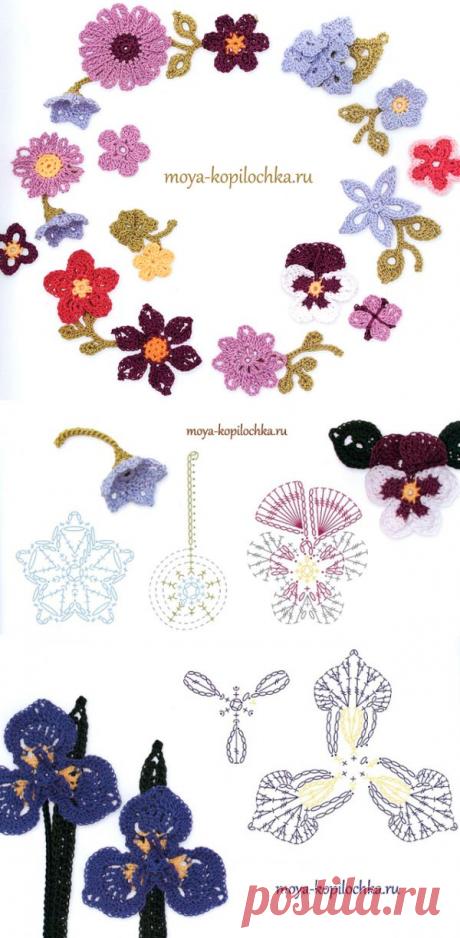 Вязаные цветы. 100 цветочных мотивов для вязания крючком со схемами.