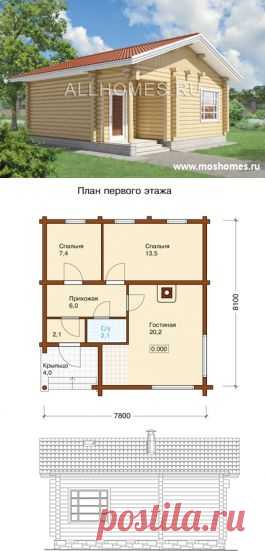 Проект небольшого квадратного в плане домика C-055-1D