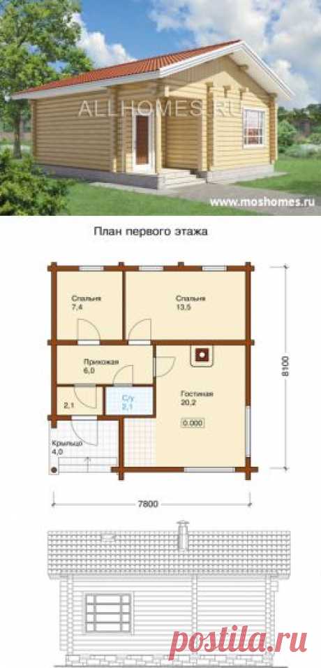 Проект небольшого квадратного в плане домика C-055-1D