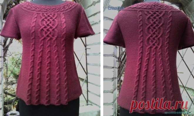 Красивое вязание | Стильный пуловер с аранами.