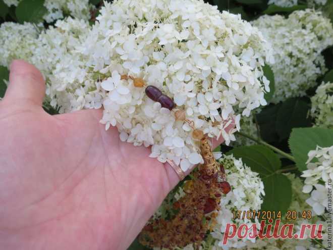 Замочек янтарные бусины, закручивающиеся. Комплект "Осенний вальс" (Колье)