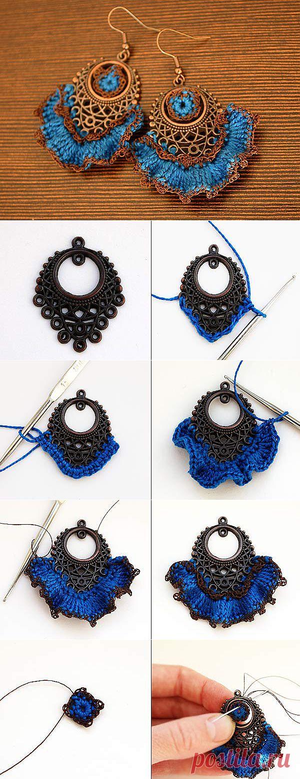 Кружевные вязаные сережки