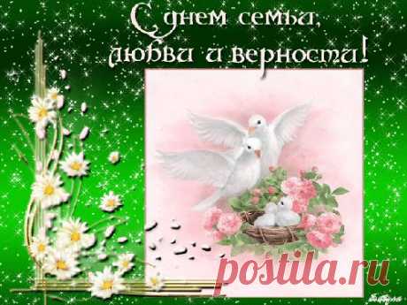 Открытка фото картинка Всероссийский День семьи, любви и верности! Голуби поздравление рисунок Всероссийский День семьи, любви и верности! Голуби