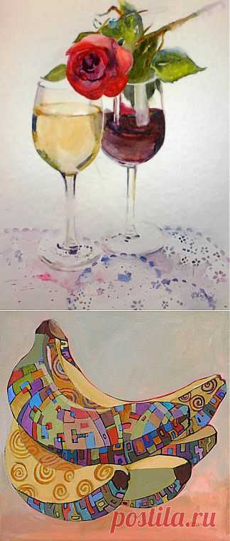 Recipe for Romance - Wine, Roses, Valentines, original painting by artist Kay Smith | DailyPainters.com