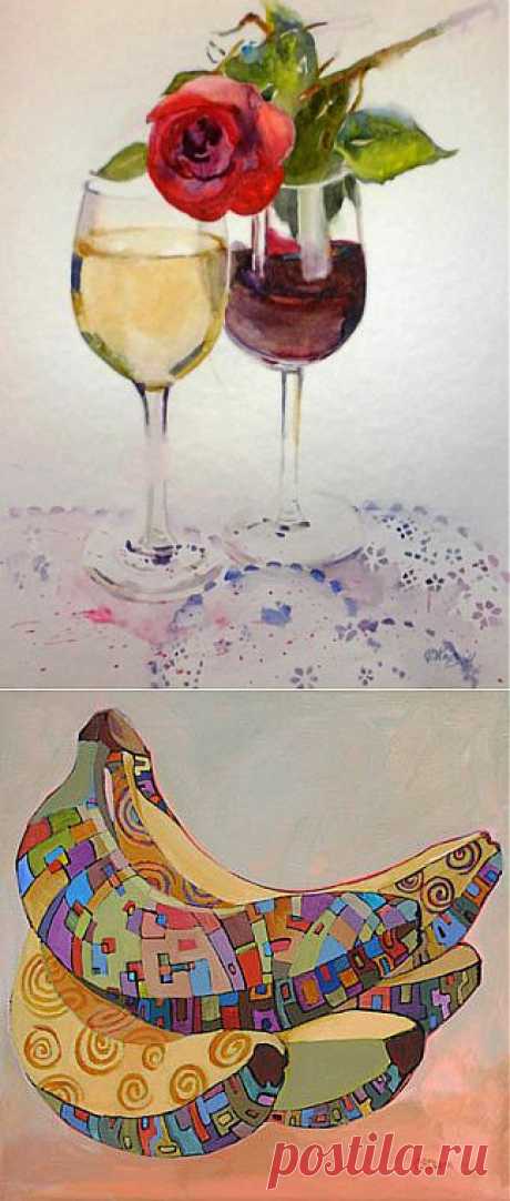 Recipe for Romance - Wine, Roses, Valentines, original painting by artist Kay Smith | DailyPainters.com