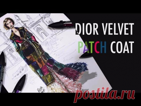 C for Christian Dior. PATCHED VELVET+FEATHER | Fashion Drawing - YouTube