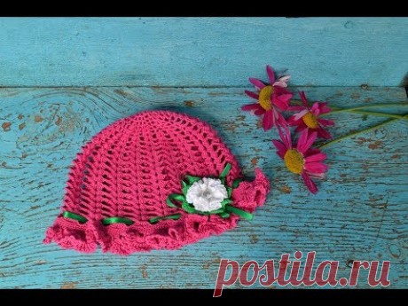 "Шляпка-панамка крючком.  Вяжем цветок" (Hat-panama crochet. Knit flower)