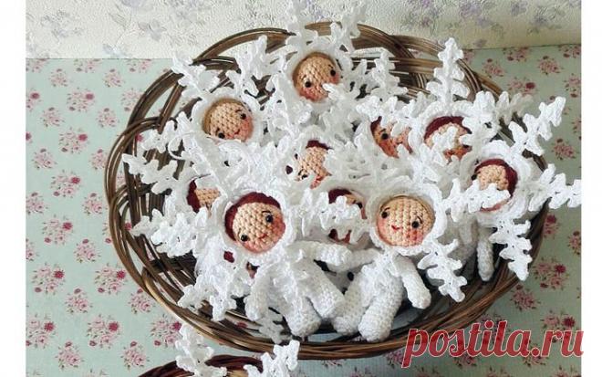 Вязаные куколки-снежинки. Схема