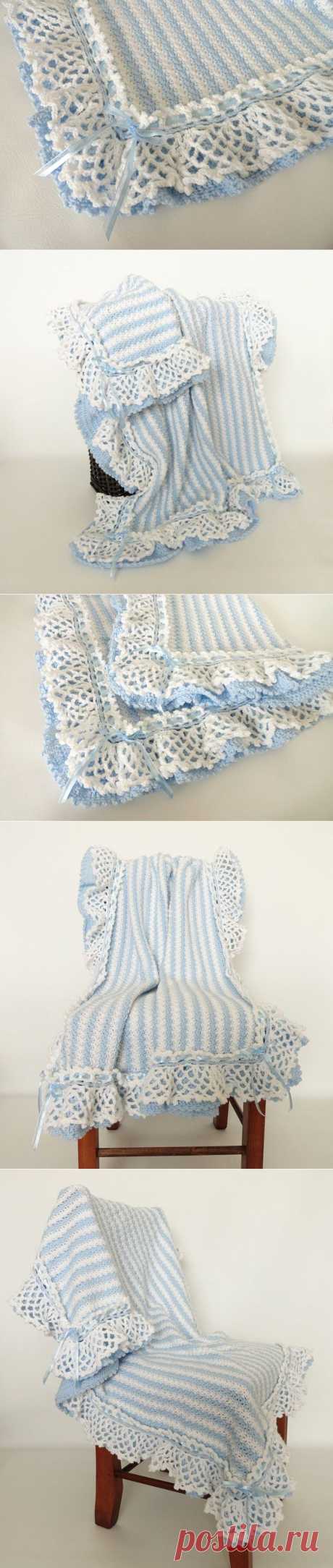 Crochet Baby Afghan Blanket Stripe Blue от KnitKnacksCreations