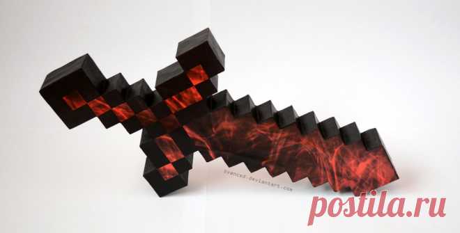 Minecraft Ruby Sword Papercraft 2 This one is more of a personal touch on an existing sword.The Ruby Sword can be found in Minecraft Tekkit and I have added a comparison on the left side of the image.For my design,I used the textur...