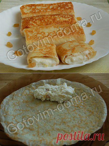 Рецепт: Блинчики с начинкой из творога, изюма и лимона