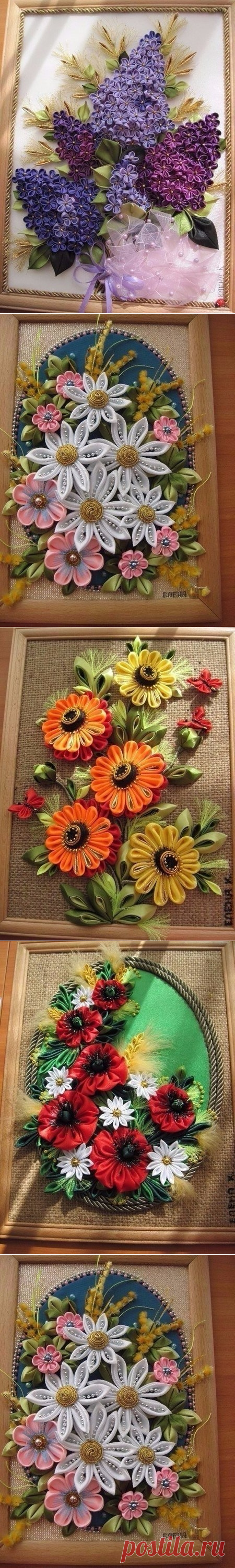 Вышитые картины в технике канзаши