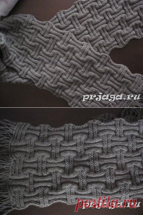 Мужской шарф спицами, двухсторонний