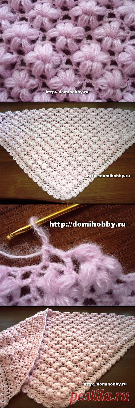 Узор крючком с объемными цветами