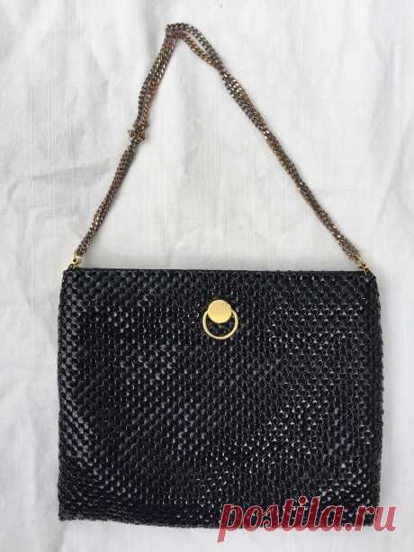 Vintage Purse Clutch Black Metal Mesh Double Chain Strap Hinged Opening | eBay
