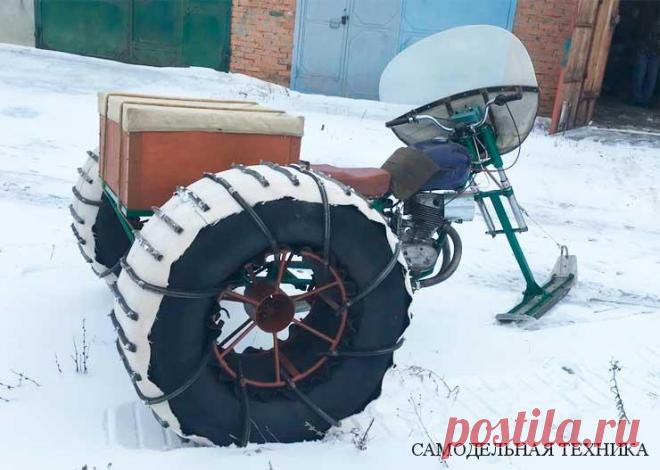 Снегоход из мотоцикла: фото и описание конструкции самоделки Самодельный снегоход-вездеход сделанный на базе мотоцикла: далее фото и описание конструкции снегохода