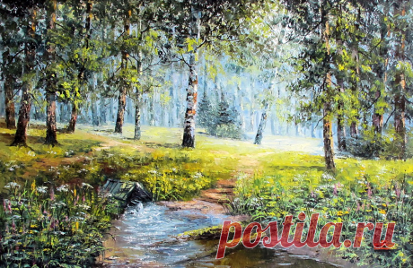 Край березовый, необъятный... Художник Синев Евгений.