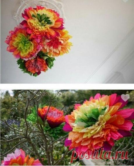 БОЛЬШИЕ ЦВЕТЫ ИЗ ГОФРИРОВАННОЙ Бумаги, ПРЕКРАСНОЕ УКРАШЕНИЕ ЛЮБОГО ПРАЗДНИКА!!!  / Необычные поделки