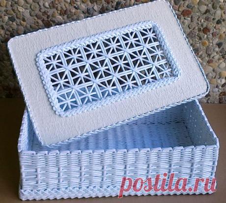 Плетение из газет. Мастер-класс на крышку с цветным узором из трубочек.