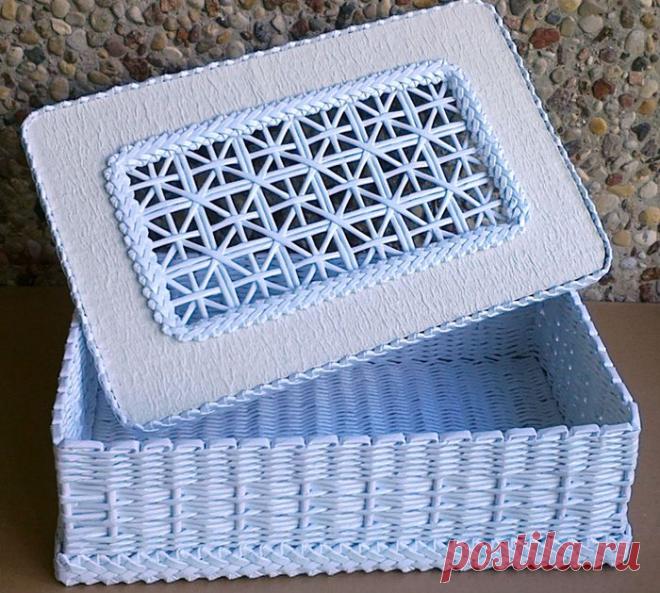 Плетение из газет. Мастер-класс на крышку с цветным узором из трубочек.