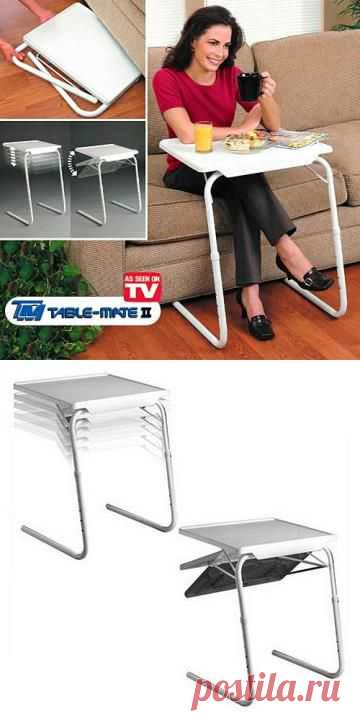 Столик Table Mate - это удобный и компактный предмет. Его без труда можно сложить и переносить. Угол наклона столешницы и высота ножек регулируются. С ним комфортно в гостиной и столовой, спальне и холле. Его можно взять на природу, дачу, пикник.