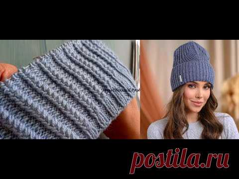 Один из лучших примеров узора для шапок спицами круговыми рядами и Фото модных шапок 2021-2022