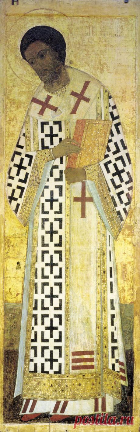 Андрей Рублёв. Деисусный чин (Владимир, Успенский собор, 1408) 9. Св.Иоанн Златоуст (313 х 105 см) (Третьяковская галерея)