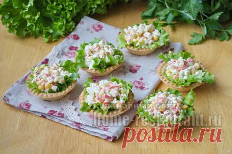Салат в тарталетках с крабовыми палочками и красной икрой | Домашний Ресторан