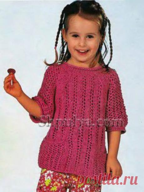 Розовый ажурный пуловер для девочки, вязаный спицами — Шпуля - сайт о вязании