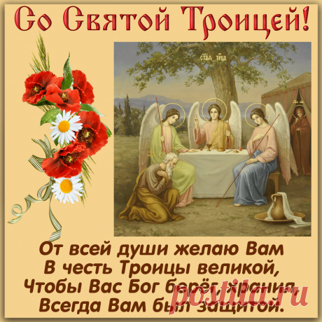 От всей души в день Троицы святой
Здоровья тебе крепкого желаю!
И благодать пусть дом наполнит твой,
И будет жить, на миг не покидая!