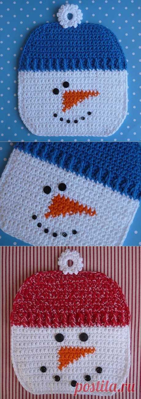 Snowman Potholder Crochet PATTERN INSTANT by WhiskersAndWool