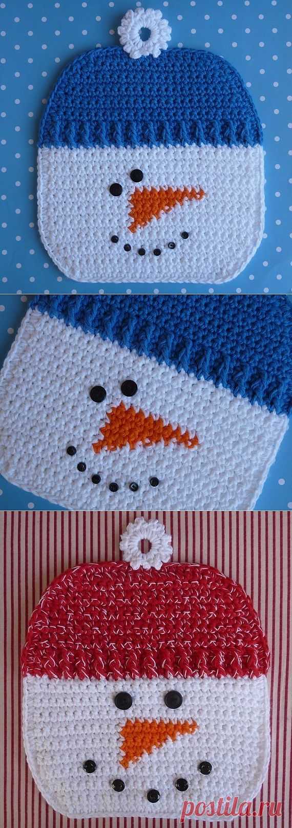 Snowman Potholder Crochet PATTERN INSTANT by WhiskersAndWool