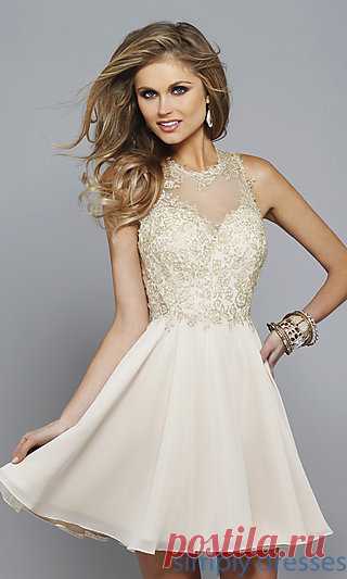 Faviana Short Prom Dress, Party Dress with Lace