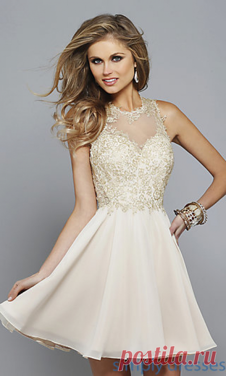 Faviana Short Prom Dress, Party Dress with Lace