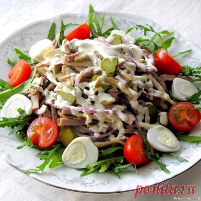 Салат с языком и грибами