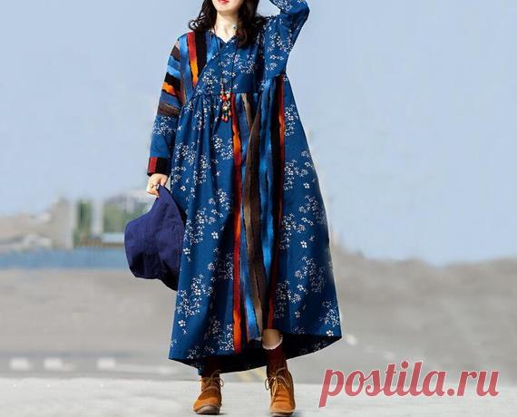 Blue long dress, Women raglan sleeve Dresses, Maxi Dress High waist dress, long travel gown 【Fabric】 Cotton No lining  【Color】 blue, red 【Size】 M;Shoulder width is not limited Shoulder + sleeve length 64cm / 25 Bust 130cm / 51 Length 118cm / 46  L;Shoulder width is not limited Shoulder + sleeve length 64cm / 25 Bust 130cm / 51 Length 128cm / 50  Have any questions please contact me and I