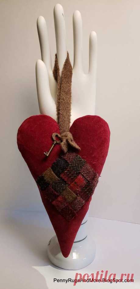 Scrappy Wool and Velveteen Heart Pincushion KIT This kit includes a generous piece of cotton velveteen that I have over dyed to slightly age it and a generous amount of wool scraps, more than you will need for one heart. You will also receive one soft wool strip for the hanger and one antique like key.  This kit also comes with 4 pages of written